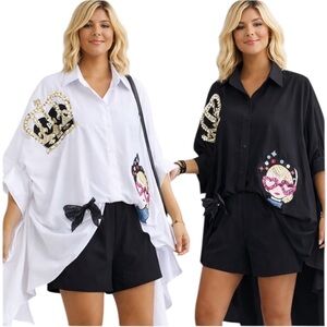 Fabulous Crystal Beaded Oversized Asymmetrical Top